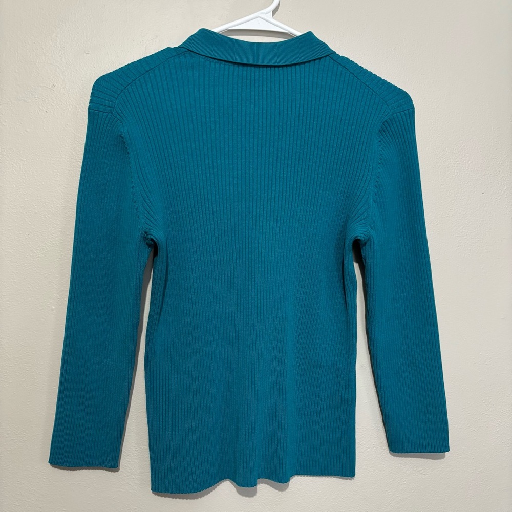 Vintage Y2K Teal Rhinestone 3/4 Sleeve Ribbed Top Shirt Size Small Cable & Gauge - Picture 9 of 10